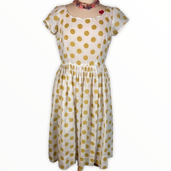 Cream and Gold Polkadot Dress Sold - Picture 1 of 4